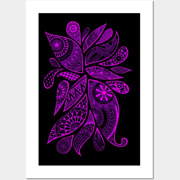 Abstract Zentangle Swirls Design (pink on black) Wall Art by calenbundalas